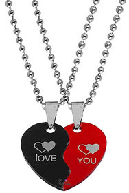 Sullery Valentine Day Gift Love You Broken Heart Couple Dual Locket With 2 Chain For Men Women