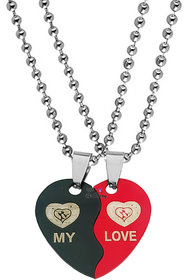 Sullery Valentine Day Gift My Love Broken Heart Couple Dual Locket With 2 Chain For Men Women