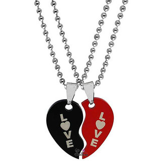                       Sullery Valentine Day Gift  Love Broken Heart Couple Dual Locket With 2 Chain For Men and Women                                              