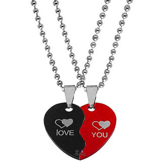                       Sullery Valentine Day Gift Love You Broken Heart Couple Dual Locket With 2 Chain For Men Women                                              