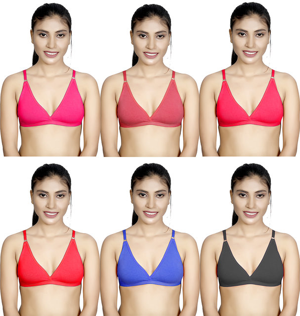 T-Shirt Cotton Blend Womens Non Padded Bra Combo 6, Plain at Rs 70