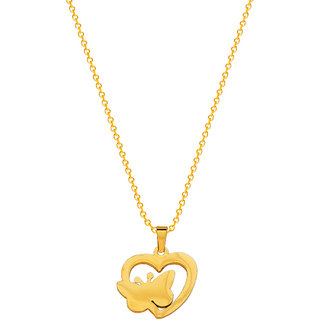                       Sullery Valentine Day Gift  Butterfly Double Heart Shape Necklace Chain For Girls And Womens                                              