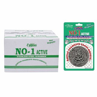                       F A B L A S No-1 Active Non Magnetic Stainless Steel Scrubber Pack of 10                                              