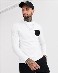 Glito Men's White Crew Neck Regular Fit Full Sleeve T-shirt With Pocket/ T-shirt
