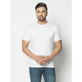 Glito Men White Half sleeve Slim Round Neck Fit T-Shirt