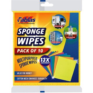                       F A B L A S Cellulose Sponge Wipe Large-Wipe n shine Sponge/Mop Premium Pack of 10, for Kitchen,Table Tops.                                              