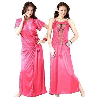                       women's 2pc Sleepwear set Sheer Nighty  Over Coat 9007D Pink Night dress new bed fun Bridal Daily Nightie  Robe                                              