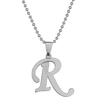                       Sullery  'R' Alphabet Letter Pendant SilverStainless Steel Necklace Chain For Men And Women                                              