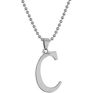                       Sullery 'C' Alphabet Letter Pendant SilverStainless Steel Necklace Chain For Men And Women                                              