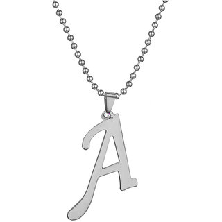                       Sullery 'A' Alphabet Letter Pendant SilverStainless Steel Necklace Chain For Men And Women                                              
