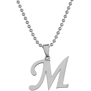                       Sullery 'M' Alphabet Letter Pendant SilverStainless Steel Necklace Chain For Men And Women                                              