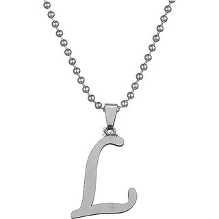                       Sullery 'L' Alphabet Letter Pendant SilverStainless Steel Necklace Chain For Men And Women                                              