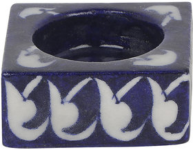 Gobamboos Blue Art Pottery Decorative Square Candle Holder Home Dcor
