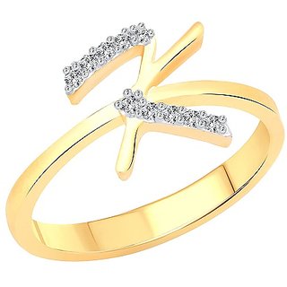                       Jaipur Gemstone - gold plated Alphabet beautiful american diamond ring  for girls and women                                              