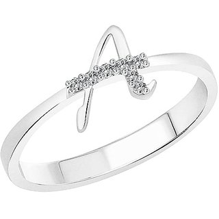                       Alphabet Pure Silver american diamond ring  for girls and Women by Jaipur Gemstone                                              