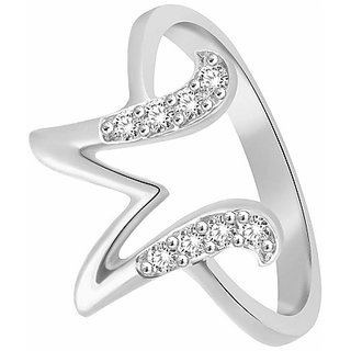                       Alphabet american diamond ring Silver for girls and women by Jaipur Gemstone                                              