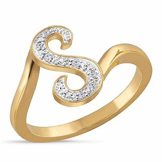                       Alphabet american diamond ring gold plated for girls and women by Jaipur Gemstone                                              