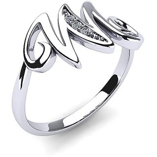 Silver Alphabet Letters american diamond ring  For Girls  Women by Jaipur Gemstone