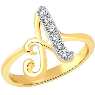                       Ceylonmine  - gold plated Alphabet beautiful american diamond ring  for girls and women                                              