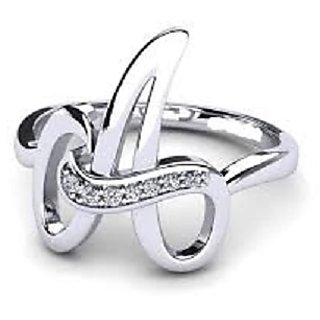                       Ceylonmine alphabets Silver american diamond ring  For Girls & Women                                              