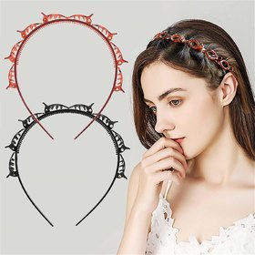 EXCLUSIVE Set of 2 Double Layer Twist Black Plait Headband Hairpin Double Bangs Hairstyle Hair Tools for Women Girls