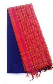 PREOSY Women's Pure Cotton Begampuri Saree With Running Blouse  (Navy Blue)