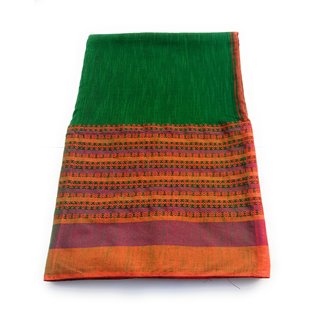                       PREOSY Women's Pure Cotton Begampuri Saree With Running Blouse  ( Green)                                              
