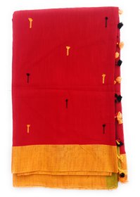 PREOSY Women's Pure Khadi Cotton Saree With Running Blouse  (Red)