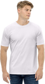 CLOTHINKHUB Men White Solid Round Neck Polyester T Shirt