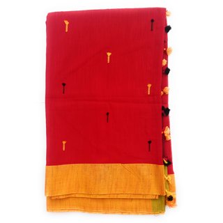 PREOSY Women's Pure Khadi Cotton Saree With Running Blouse  (Red)
