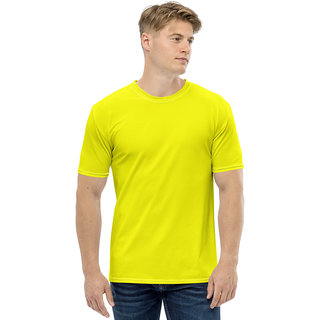 CLOTHINKHUB Men Yellow Solid Round Neck Polyester T-Shirt