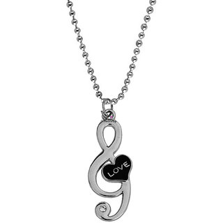                       Sullery Music Heart  Black And Silver  Zinc Metal Music Pendant Necklace Chain For Men And Women                                              