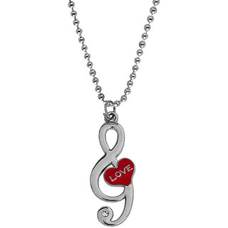                       Sullery Heart Guitar  Red And Silver  Zinc Metal Music Pendant Necklace Chain For Men And Women                                              