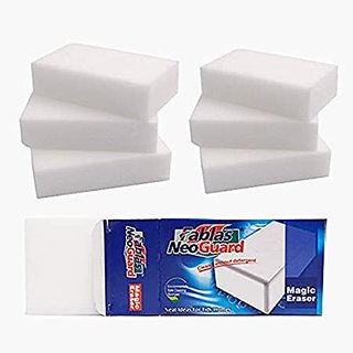                       F A B L A S Magic Eraser Home Cleaning Stain Remover and Chemical Free White Colour Medium Size PO 6 Sponge                                              