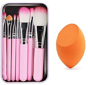 SWIPA Makeup Brush set of 7 with Sponge puff blender -(pack of 8)