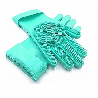                       F A B L A S Silicone Multiple Latex-Free cleaning Gloves with Scrubber, reusable Gloves for dishwashing                                              