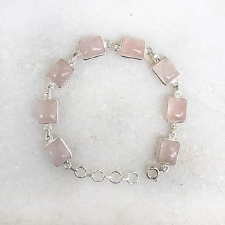                       Natural Stone Rose quartz silver Bracelet for unisex by CEYLONMINE                                              