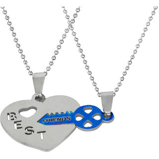                       Sullery Best Friend Broken Heart Lock And Key Silver  Necklace Chain For Men And Women                                              