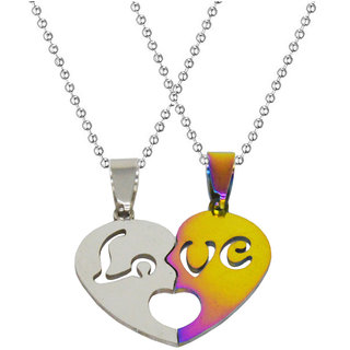                       Sullery I love you Kissing Couple Love Locket Multicolor  Necklace Chain For Men And Women                                              