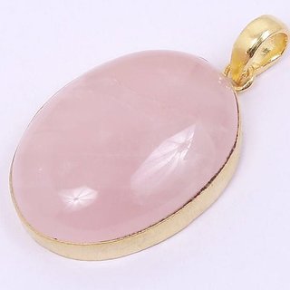                       rose quartz original & lab certified 5.25 ratti Gold Plated Pendant Without chain by Jaipur Gemstone                                              