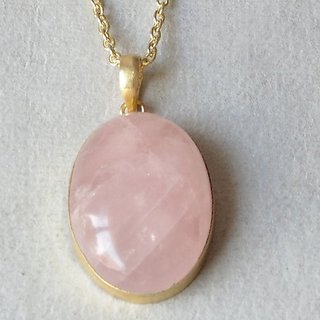                       6 ratti stone pure rose quartz Gold Plated Pendant Without chain by Jaipur Gemstone                                              