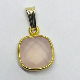                       Natural & Unheated  rose quartz Stone 6.25 Ratti Gold Plated Pendant Without chain by Jaipur Gemstone                                              