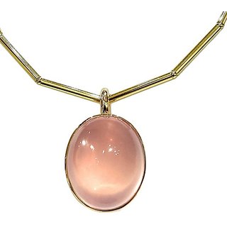                       Natural 7 Carat IGI Lab Certified  rose quartz Stone Gold Plated Pendant Without chain by Jaipur Gemstone                                              