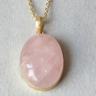                       8.25 ratti stone pure rose quartz Gold Plated Pendant Without chain by Jaipur Gemstone                                              