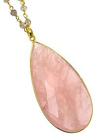 rose quartz  Pendant 9.5 carat Gold Plated Pendant Without chain  by  Jaipur Gemstone