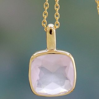                       Pendant 9.25 ratti Natural  rose quartz Gold Plated Pendant Without chain by Jaipur Gemstone                                              