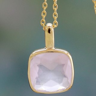 Pendant 9.5 ratti Natural  rose quartz Gold Plated Pendant Without chain by Jaipur Gemstone