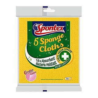                       Spontex Sponge Wipe, Cellulose Sponge Anti-Bacterial Protection - Premium Pack of 5 for for Kitchen, Table Tops                                              