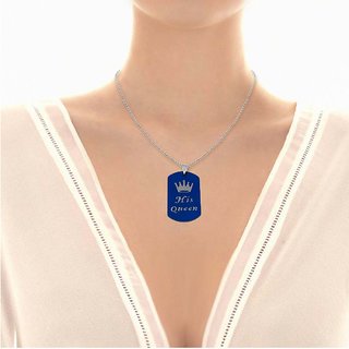                       Sullery Valentine Day Gift His Queen Her King Love Couple Locket Blue And Silver 02 Necklace Chain                                              