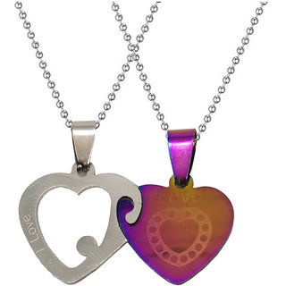                       Sullery Valentine Day Gift Dual Heart I Love You Couple Locket Multicolor 02 Necklace Chain                                              